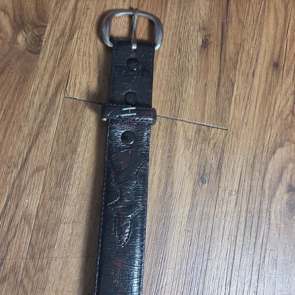 Ferrini Italia Ostrich Leather Western Belt 38 Silver Buckle Italy Cowboy